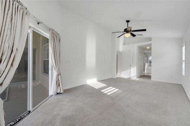 10955 Lemay Dr, Clermont, FL 34711 - unfurnished living room featuring carpet floors, a ceiling fan, and lofted ceiling