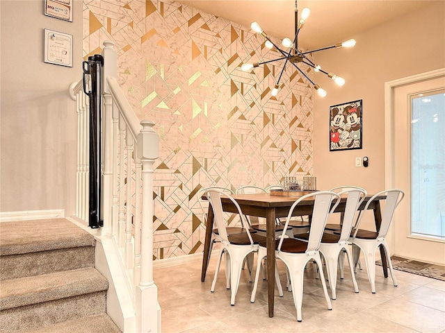 271 Jetty Way, Davenport, FL 33897 - dining room with a chandelier, stairway, bar with sink, and light tile patterned floors