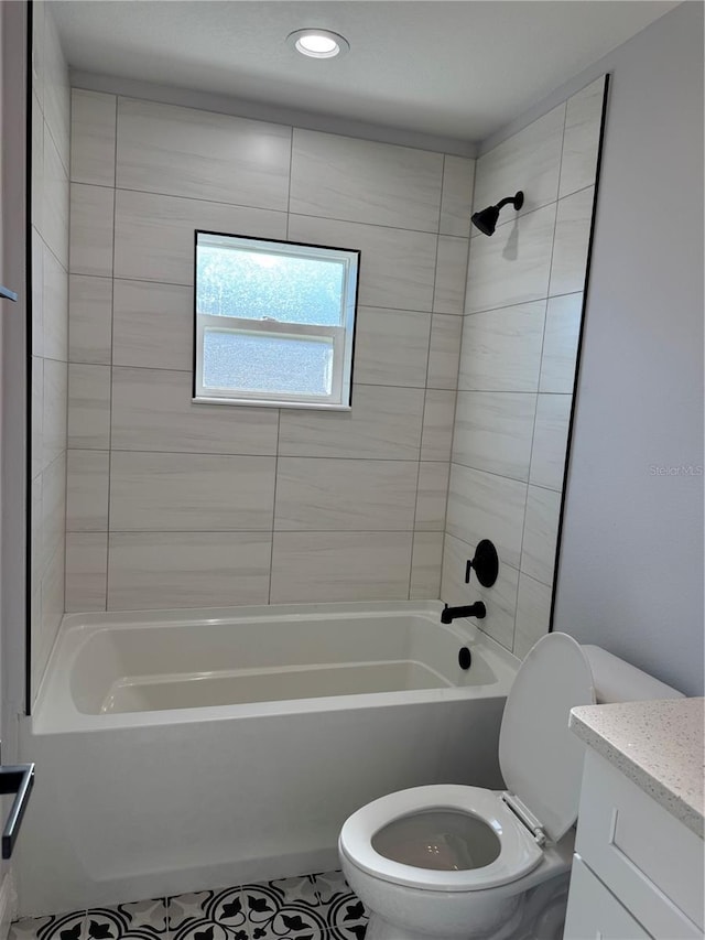 468 Marion Oaks Blvd, Ocala, FL 34473 - bathroom with toilet, shower / washtub combination, recessed lighting, tile patterned floors, and vanity