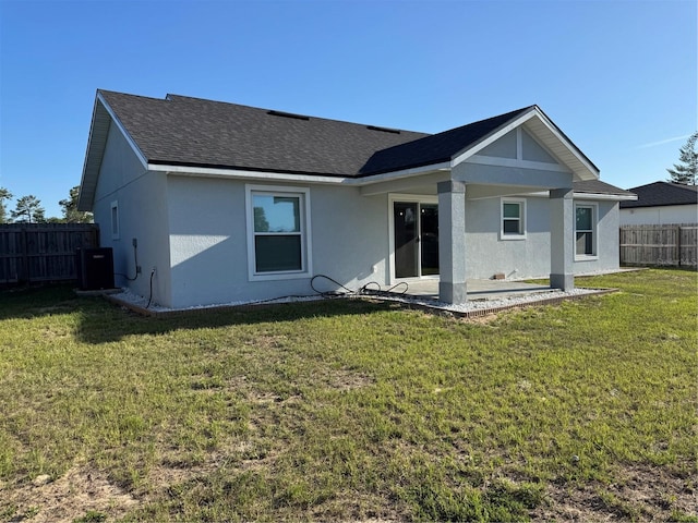 468 Marion Oaks Blvd, Ocala, FL 34473 - rear view of house with central air condition unit, a patio area, stucco siding, and a shingled roof