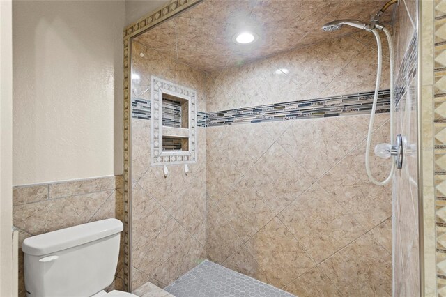 22 Hillcrest Dr, Babson Park, FL 33827 - full bath featuring a shower stall, toilet, wainscoting, and tile walls
