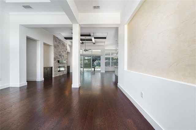 25859 Crossings Bluff Ln, Sorrento, FL 32776 - hallway featuring beam ceiling, wood finished floors, baseboards, and coffered ceiling