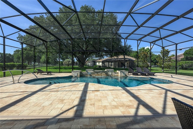 25859 Crossings Bluff Ln, Sorrento, FL 32776 - view of swimming pool with a patio area, a pool with connected hot tub, and a lanai