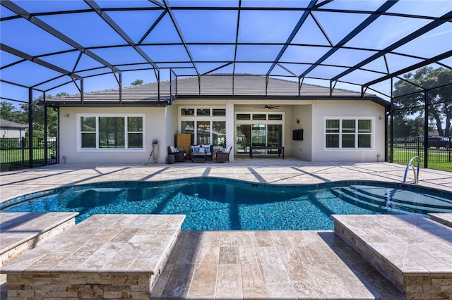 25859 Crossings Bluff Ln, Sorrento, FL 32776 - view of pool with a hot tub, ceiling fan, a patio, and a lanai