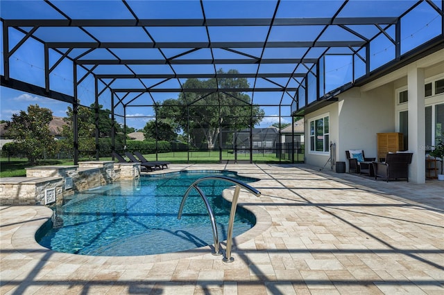 25859 Crossings Bluff Ln, Sorrento, FL 32776 - view of swimming pool featuring a patio area, a lanai, and a pool with connected hot tub