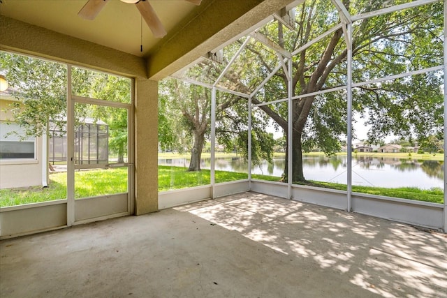 9644 Myrtle Creek Ln, Orlando, FL 32832 - unfurnished sunroom with a water view and ceiling fan