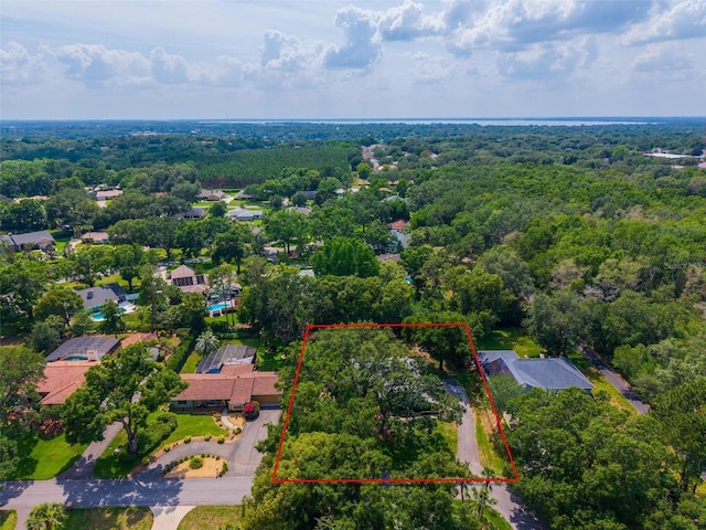 1202 Marshall Ct, Eustis, FL 32726 - aerial perspective of suburban area with property boundaries highlighted and a heavily wooded area
