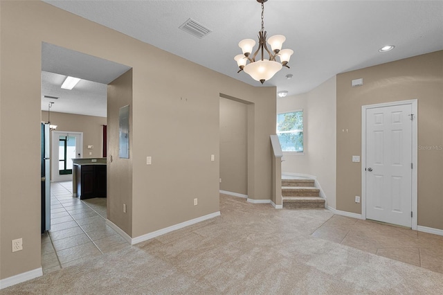 12335 Cruxbury Dr, Windermere, FL 34786 - spare room featuring a chandelier, light colored carpet, light tile patterned floors, and recessed lighting
