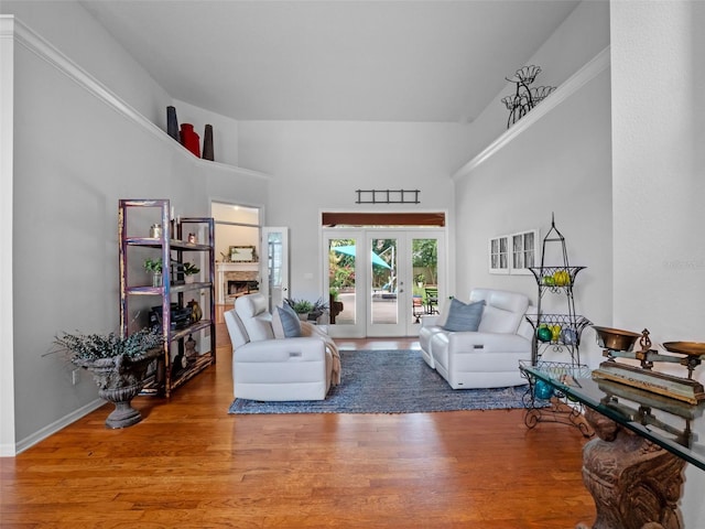 3518 Edlingham Ct, Belle Isle, FL 32812 - living room featuring wood finished floors, a fireplace, and a high ceiling