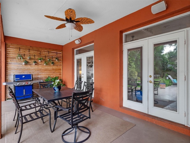 3518 Edlingham Ct, Belle Isle, FL 32812 - view of patio featuring french doors, outdoor dining space, a grill, and ceiling fan