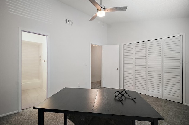 184 Sandlewood Trl Unit 2, Winter Park, FL 32789 - unfurnished office with ceiling fan, vaulted ceiling, and carpet floors