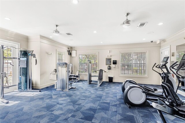12837 Madison Pointe Cir Unit 206, Orlando, FL 32821 - gym with carpet floors, crown molding, baseboards, and recessed lighting