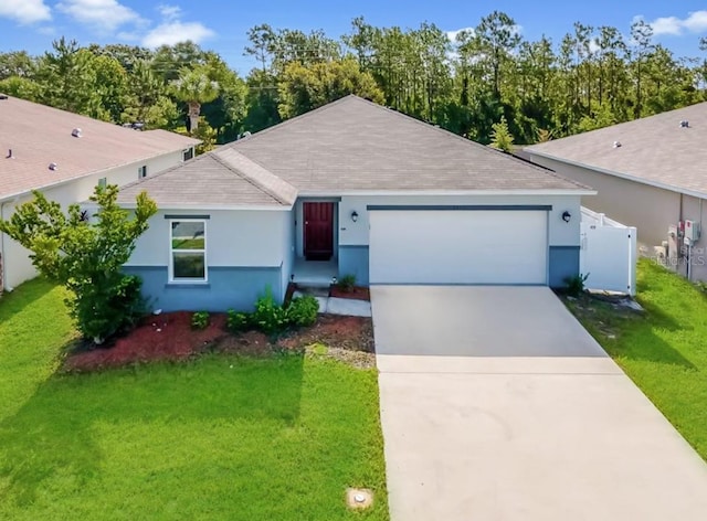 2835 Mosshire Cir, Saint Cloud, FL 34772 - ranch-style home with an attached garage, a shingled roof, driveway, and stucco siding
