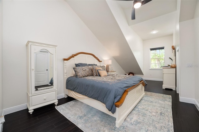 152 Riggings Way, Clermont, FL 34711 - bedroom featuring baseboards, dark wood-type flooring, lofted ceiling, and ceiling fan