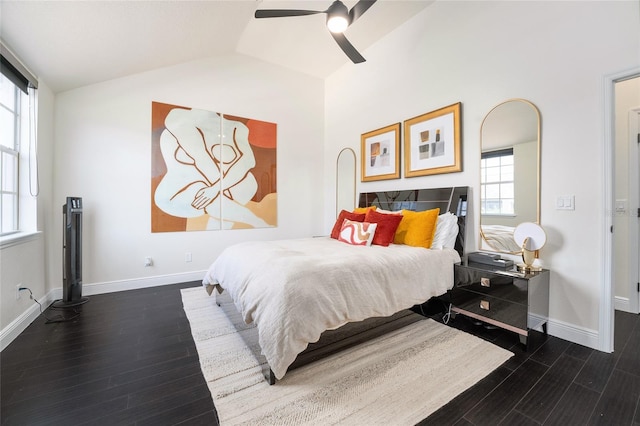 152 Riggings Way, Clermont, FL 34711 - bedroom with multiple windows, wood finished floors, baseboards, lofted ceiling, and ceiling fan