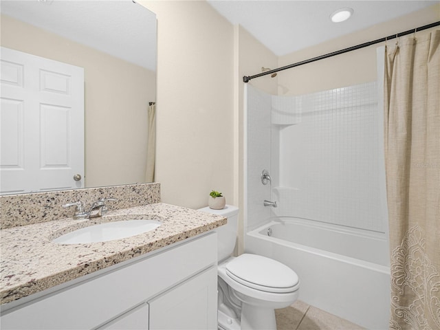 440 Patricia Alford Dr, Haines City, FL 33844 - full bath with vanity, shower / bath combo with shower curtain, toilet, and tile patterned floors