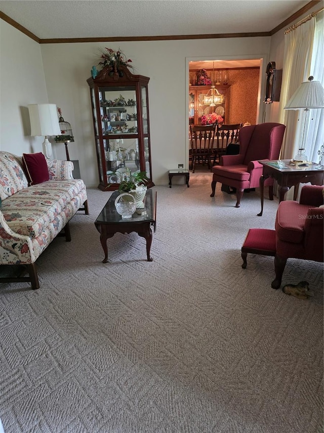579 Rockingham Rd, Orange Park, FL 32073 - living area featuring ornamental molding, carpet flooring, and a chandelier