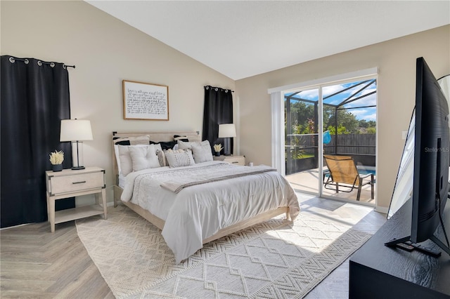2406 Placid Way, Kissimmee, FL 34758 - bedroom featuring access to exterior, vaulted ceiling, and a sunroom