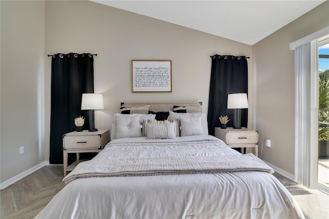 2406 Placid Way, Kissimmee, FL 34758 - bedroom featuring lofted ceiling, baseboards, and access to exterior