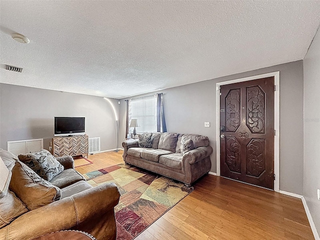 5415 Riddle Rd, Holiday, FL 34690 - living room with wood finished floors, a textured ceiling, and baseboards
