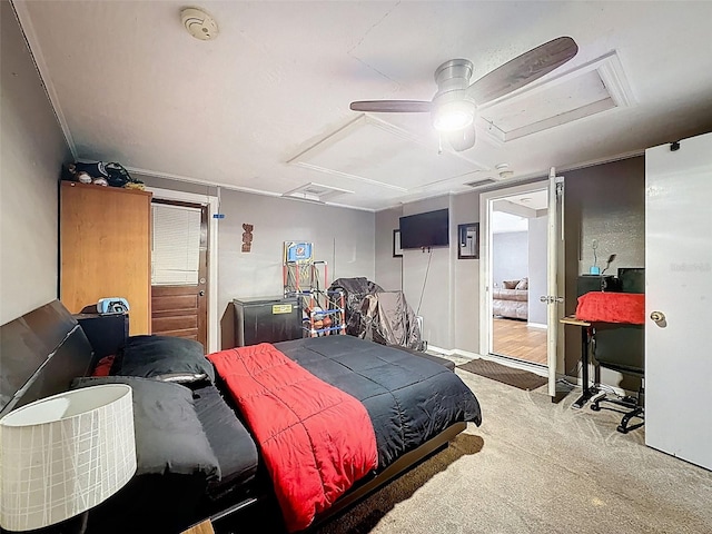 5415 Riddle Rd, Holiday, FL 34690 - carpeted bedroom featuring attic access and ceiling fan