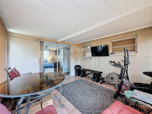5415 Riddle Rd, Holiday, FL 34690 - tiled living room with wooden ceiling