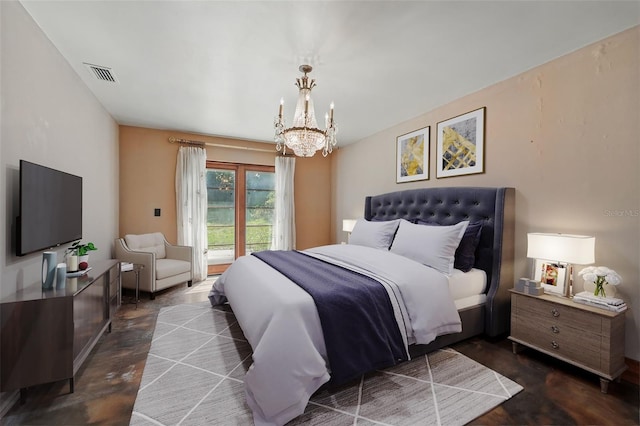 6327 Ridgeberry Dr, Orlando, FL 32819 - bedroom with access to outside and a chandelier