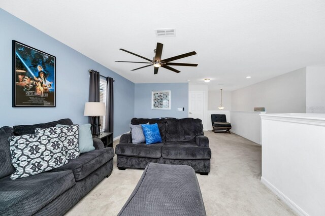 2209 Crofton Ave, Davenport, FL 33837 - living room featuring light colored carpet and ceiling fan