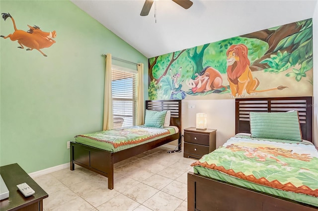 927 Orange Cosmos Blvd, Davenport, FL 33837 - bedroom with vaulted ceiling, tile patterned flooring, and a ceiling fan