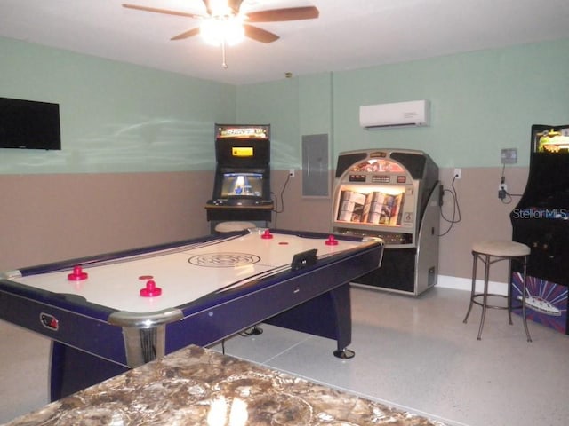 927 Orange Cosmos Blvd, Davenport, FL 33837 - rec room featuring a wall mounted air conditioner, a ceiling fan, and electric panel