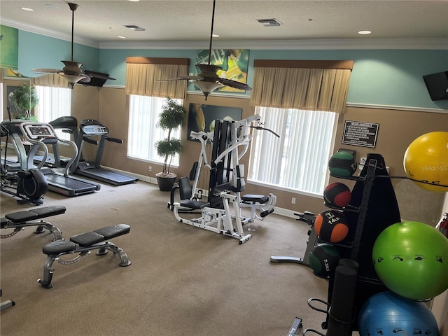 927 Orange Cosmos Blvd, Davenport, FL 33837 - exercise room featuring crown molding and carpet floors
