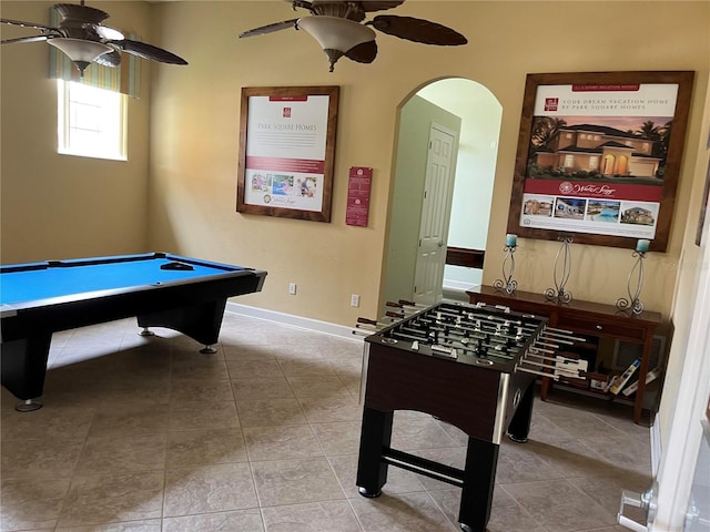 927 Orange Cosmos Blvd, Davenport, FL 33837 - playroom with ceiling fan, arched walkways, billiards table, and tile patterned floors
