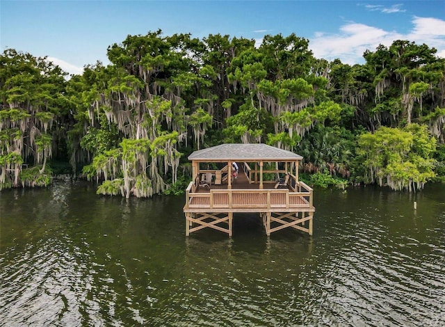 1147 Wildmeadow Run, Winter Park, FL 32792 - dock area featuring a gazebo, a water view, and view of scattered trees