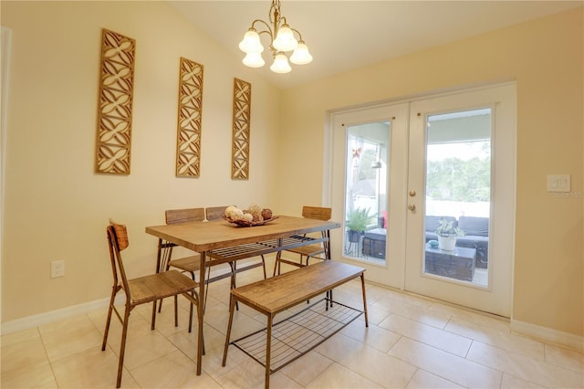 15303 SW 52nd Cir, Ocala, FL 34473 - dining room with french doors, a chandelier, light tile patterned floors, and baseboards
