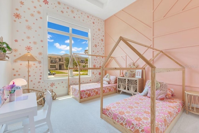 13791 Abberwick Dr, Orlando, FL 32832 - bedroom with carpet and wallpapered walls
