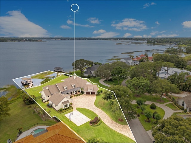 10845 Bayshore Dr, Windermere, FL 34786 - aerial view of residential area with a nearby body of water and property boundaries highlighted