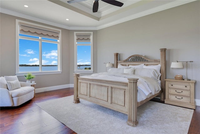 10845 Bayshore Dr, Windermere, FL 34786 - bedroom with ornamental molding, wood finished floors, baseboards, recessed lighting, and a ceiling fan