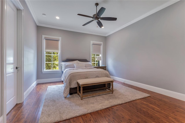 10845 Bayshore Dr, Windermere, FL 34786 - bedroom featuring baseboards, crown molding, wood finished floors, recessed lighting, and ceiling fan