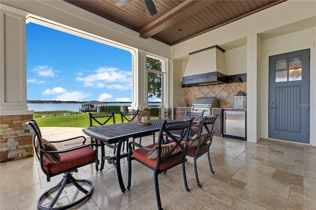 10845 Bayshore Dr, Windermere, FL 34786 - view of patio / terrace with a ceiling fan, a water view, and outdoor dining space