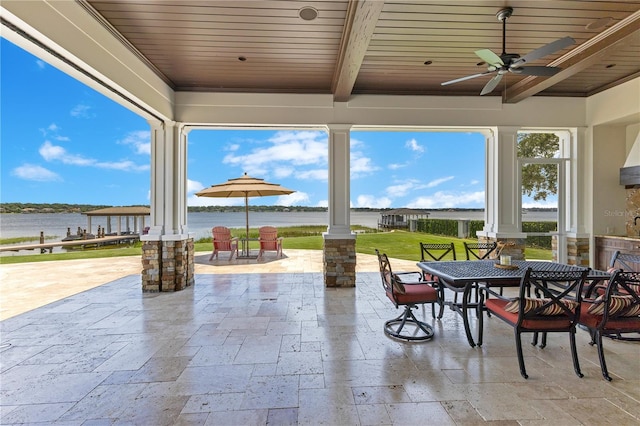 10845 Bayshore Dr, Windermere, FL 34786 - view of patio with a water view, a ceiling fan, and outdoor dining area