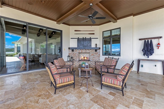 10845 Bayshore Dr, Windermere, FL 34786 - view of patio featuring an outdoor living space with a fireplace and ceiling fan