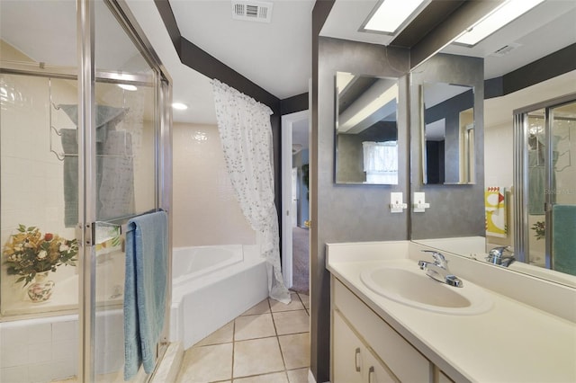 1074 Kensington Park Ct Unit 101, Altamonte Springs, FL 32714 - full bathroom featuring an enclosed shower, a tub, vanity, and tile patterned flooring