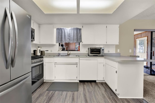 409 Jumper Dr S, Bushnell, FL 33513 - kitchen featuring appliances with stainless steel finishes, a peninsula, a sink, and wood finished floors
