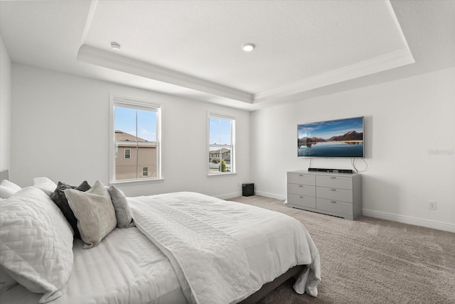 5700 Iron Brand Rd, Saint Cloud, FL 34771 - bedroom with a tray ceiling, light colored carpet, and baseboards