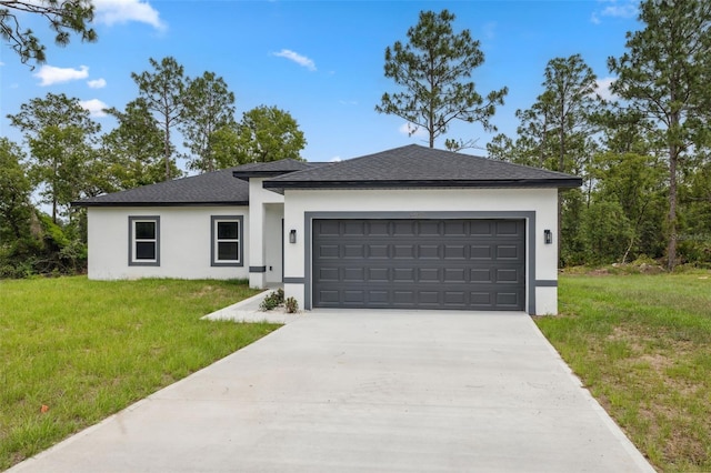 6062 SW 154th Pl, Ocala, FL 34473 - view of front of property featuring stucco siding, concrete driveway, a front lawn, and a garage