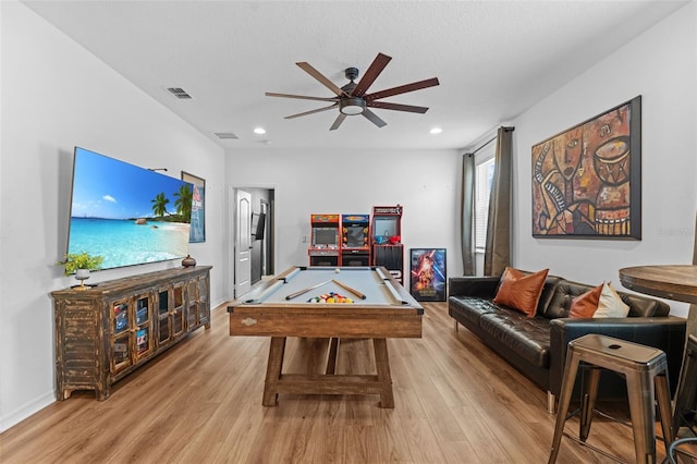 1425 Paget Cv, Sanford, FL 32771 - recreation room with billiards table, ceiling fan, light wood-style floors, recessed lighting, and baseboards