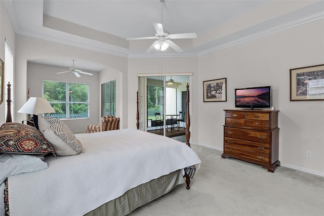 2026 Winding Oaks Dr, Orlando, FL 32825 - bedroom featuring light carpet, baseboards, ceiling fan, crown molding, and access to outside