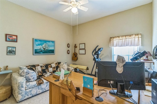 34239 Woodridge Ln, Eustis, FL 32736 - office featuring a ceiling fan and light tile patterned floors