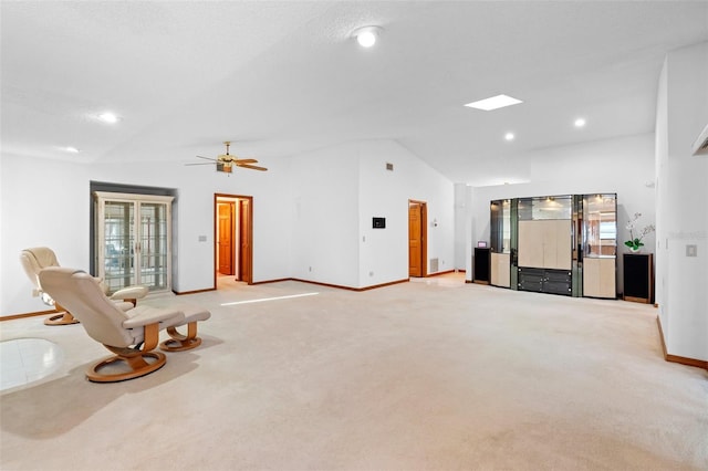 2018 N Normandy Blvd, Deltona, FL 32725 - unfurnished living room featuring vaulted ceiling, baseboards, light carpet, a ceiling fan, and recessed lighting