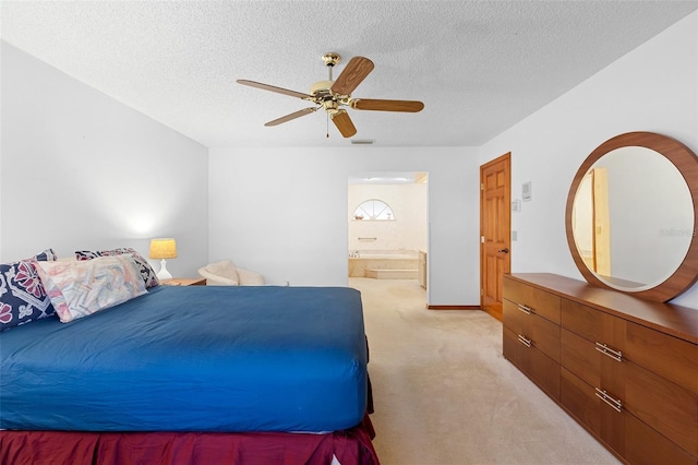 2018 N Normandy Blvd, Deltona, FL 32725 - bedroom with light carpet, connected bathroom, a textured ceiling, and a ceiling fan